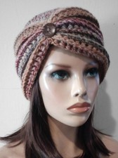 handmade crochet womans turban style hat chemo beanie boundless brown