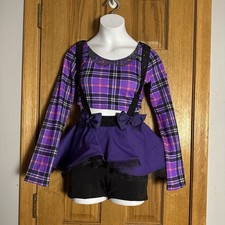 Kelle Company Purple Plaid Nerdy School Girl Rhinestone Dance Costume LC