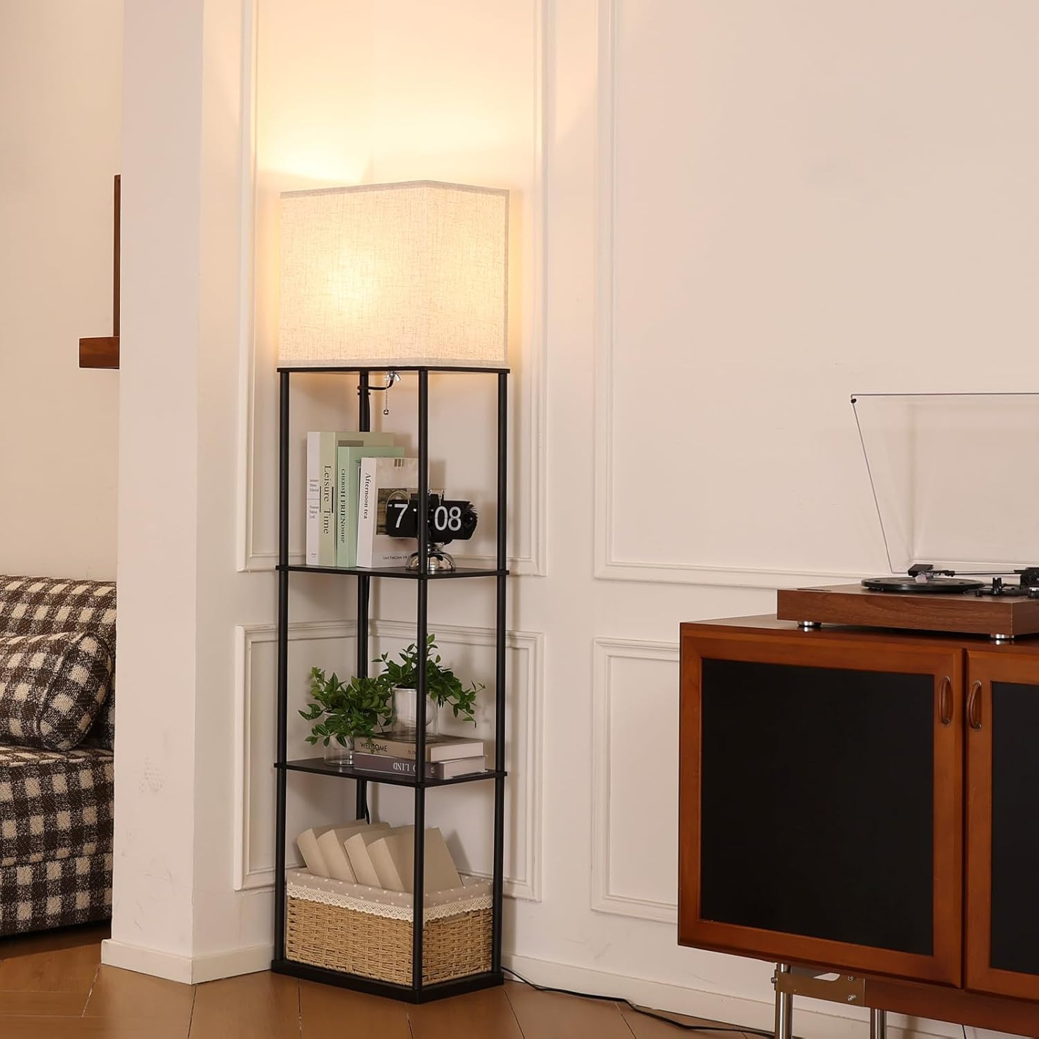 Floor Lamp with Shelves, Large Size Rectangle Standing Lamp with 3 Color Tempera thumbnail 5