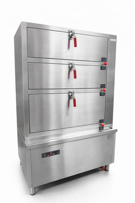 Commercial 3-Tier Stainless Steel Steamer, 27kW Super High Power, Large Capacity