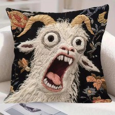 Surreal Art Screaming Goat Linen Pillow Covers Cushion Case Housewarming 45x45cm
