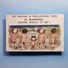 Comic Postkarte 1923 Skinny Dipping Blackpool Rollocking Time Badekappen