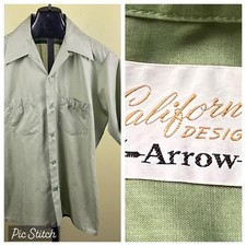 Vintage 1950's Green Shirt California Designs by Arrow sz M Loop S/S Embroidered