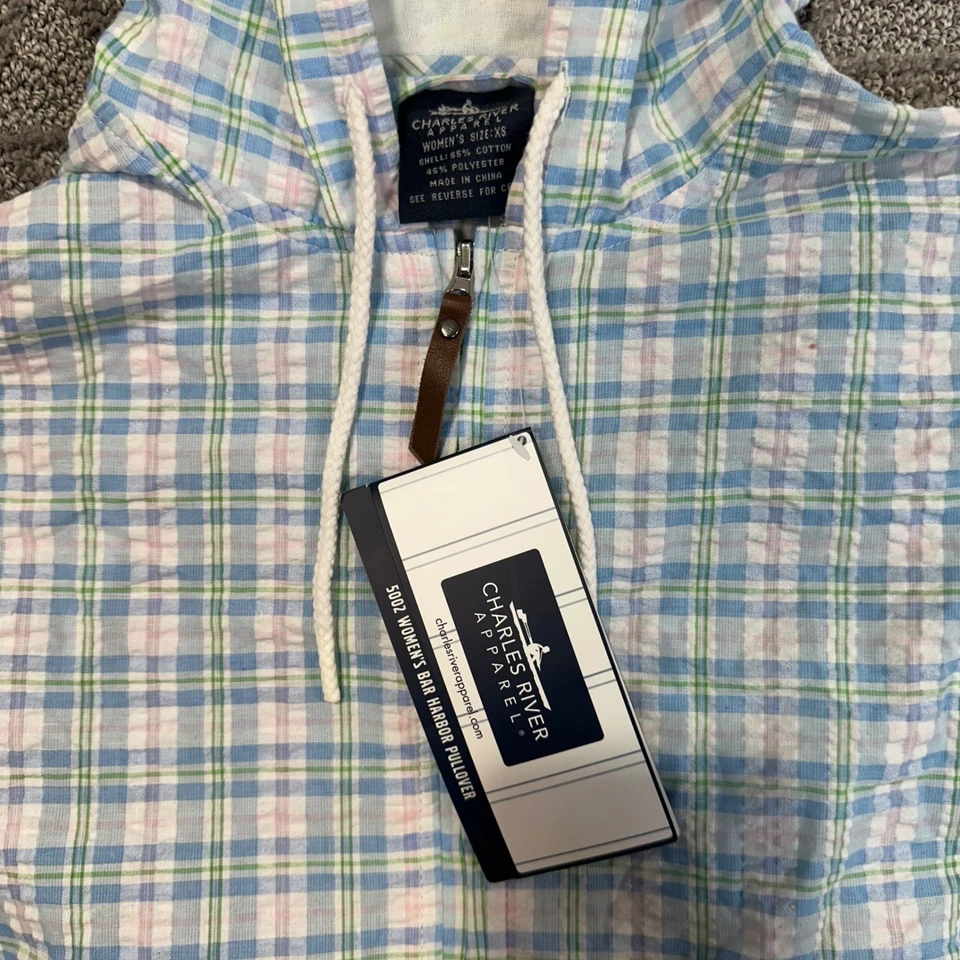 Pulôver Charles River Apparel Harbor com capuz xadrez Seersucker XS extra pequeno - Imagem 2 de 4