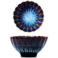 Blue Jianzhan Tea Cup Kiln Transformation Tenmoku Glaze Ceramic Kungfu Tea Cu...