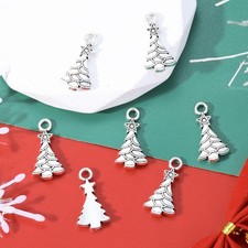 BLUK 100Pcs Christmas Tree Charms DIY Jewelry Making Pendants Antique Silver