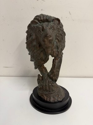 Cast Metal Bronze Bust Lion Face & Paws Statue