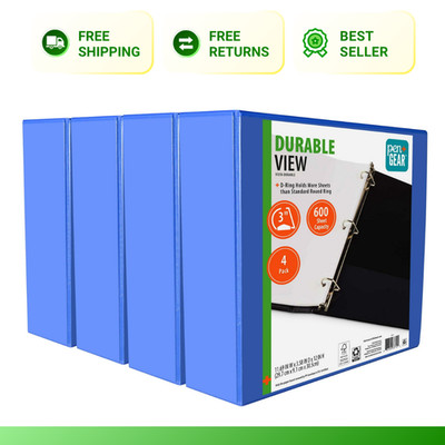 Pen + Gear Durable View 3-Ring Binder with 3-Inch Rings 4 Pack (Blue)