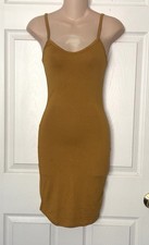 NWT Boohoo Women’s Mustard Yellow Bodycon Stretchy Midi Dress Tank SZ US 2 UK 6