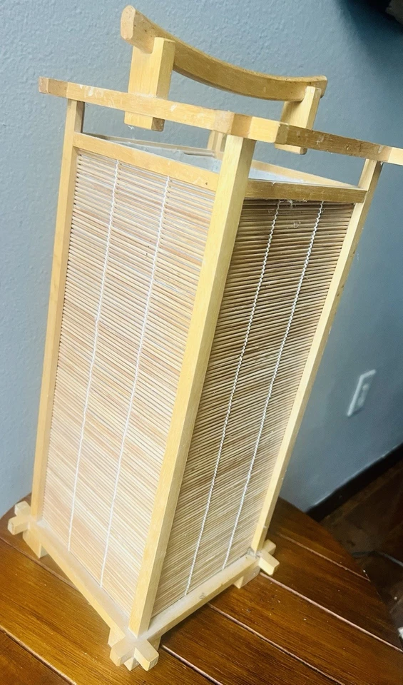 Linterna Roja Mueble Oriental Lámpara Nara Natural con Pantalla de Madera 18” Foto 3 de 4