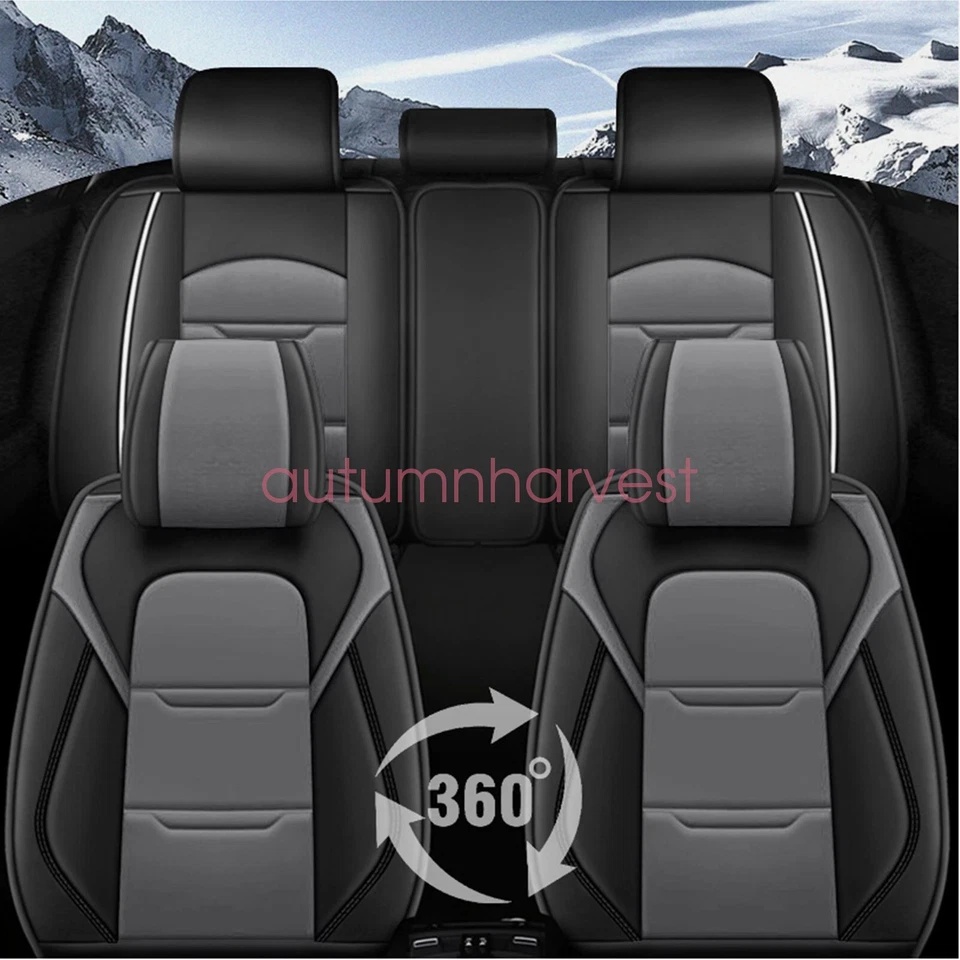 For Cadillac Car Seat Covers 5 Seats PU Front Rear Cushion Protector Gray&Black - Imagem 4 de 4