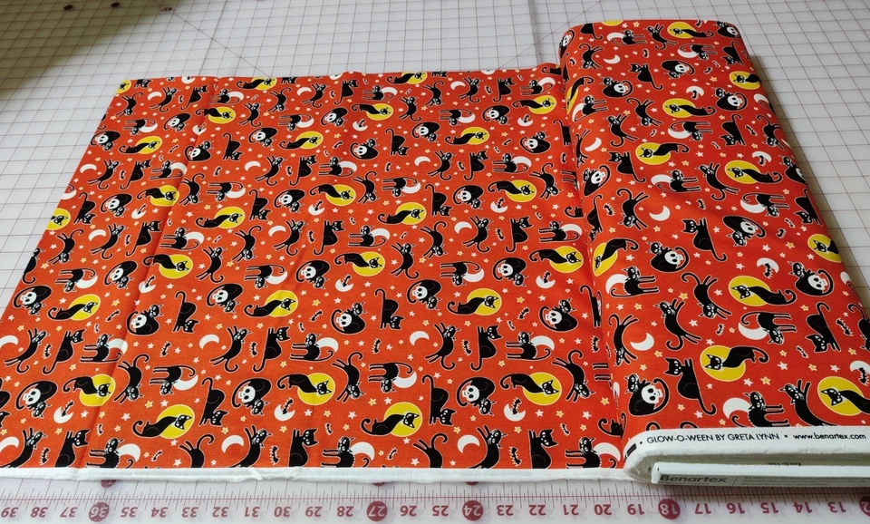 Benartex Orange Spooky Cats Glow in the Dark Halloween Cotton Fabric Glow-O-Ween - Image 3 of 4