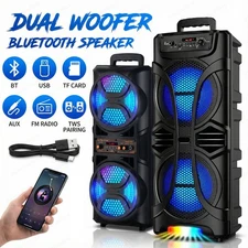 Bluetooth Portable PA System Karaoke Party Speaker Dual Subwoofer Heavy Bass