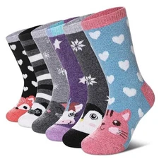  Kids Merino Wool Hiking Socks Toddlers Boys Girls 4-7 Years 6 Pairs Animal
