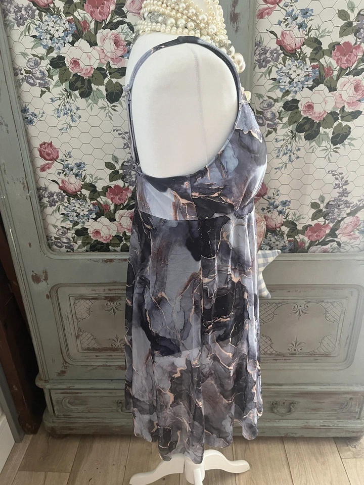 Costume da bagno con vestito sopra attaccato taglia 1xl blu effetto marmo  - Immagine 4 di 4