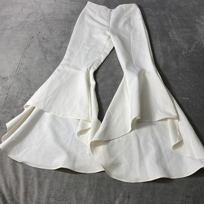 Christian Dior Pants Womens S White Tiered Bell Bottom Ruffle High Waist Trouser