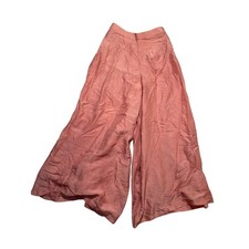 Women's Wide Leg Pants Light Pink Lined Zip Side Linen Feel High Waist Boho