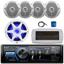JVC Single DIN Marine Receiver, Cover, Sub, Antenna, Wire, 4x 6.5" 180W Speakers