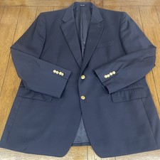 CHAPS Navy Blue Blazer Mens 48R Wool Gold Button Sport Coat Read
