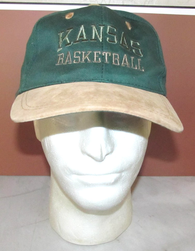 Vintage University of Kansas Jayhawks SNAPBACK Hat Cap Men Green Tan Suede Bill