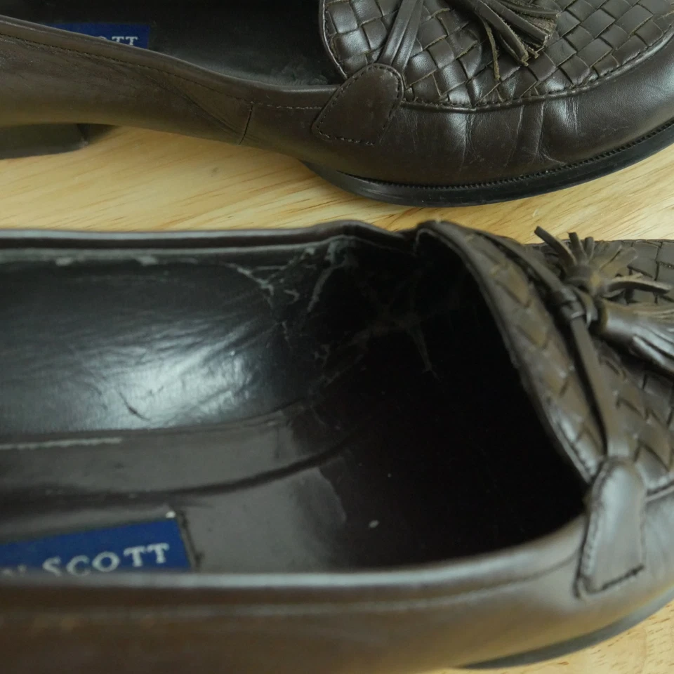 Винтажные 8 тканых кожаных лоферов с кисточками опрятные без шнуровки на плоской подошве Heritage коричневые 90-е - Изображение 3 из 4