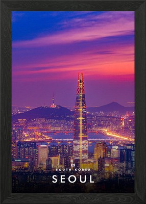 Seoul Lotte World Tower Sunset Skyline Framed Wall Art Poster Print Picture