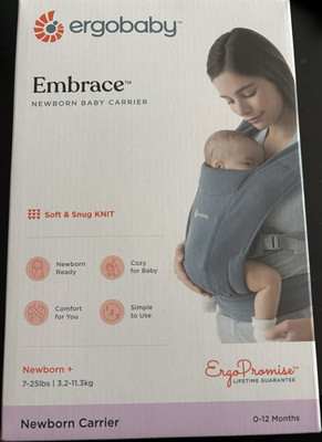 Ergobaby Embrace Newborn Baby Carrier Newborn+ Knit Blue/Gray 0-12M Washable