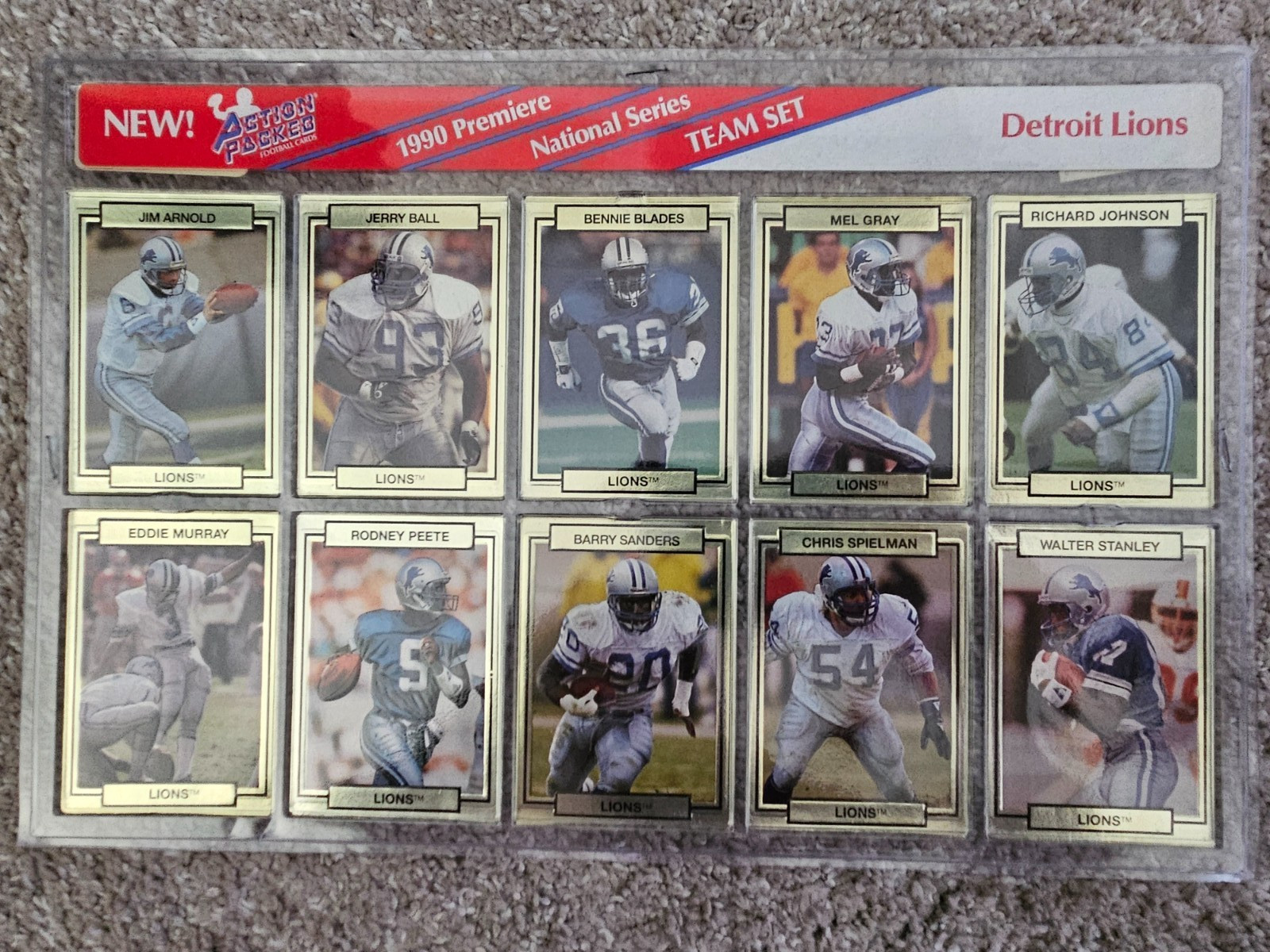1990 Action Packed Premiere National Series DETROIT LIONS team set, 10 cards