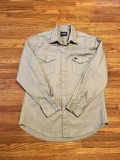 Wrangler Pearl Snap Men's Tan Long Sleeve Western Style Shirt Size Large Black