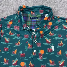 William Murray Polo Shirt Medium Green Holiday Cocktail Golf Print