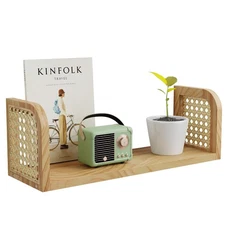 Rattan Wall Shelf, Hanging Book Shelves for Wall, Decorative Shelves for Natu...