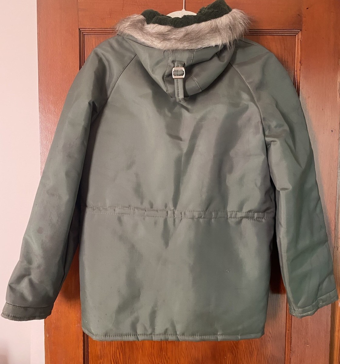 VTG 60s 70s Amerex Arctic Snorkel Fur Trim Parka Hooded Green Coat