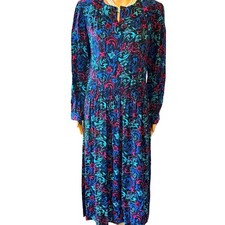 VTG 90s Darian Cottagecore Prairie Floral Boho Blue Floral Midi Dress Women 10