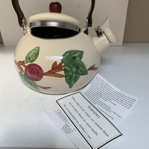 Rare Franciscan Apple Design Enamel Metal Top Handle Teapot Tea Pot Kettle 6¾" - Picture 8 of 9