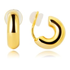 Clip on Small Chunky Hoop Earrings for Women, 14K Real Gold Plated Hoop Fake Pie