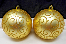 2 Silver w/Gold Glitter Accents 4" Plastic Ball Christmas Ornaments
