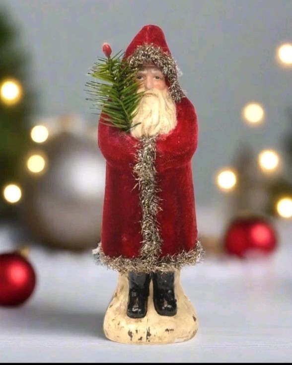 Ragon House Deep Red Velvet Santa 8" Belsnickle PRIMITIVE HOLIDAY SANTA CLAUS