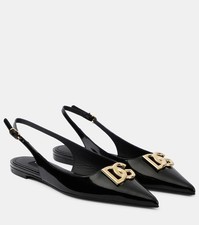 Dolce & Gabbana Lollo DG Logo Patent Leather Slingback Flat Sandals Shoes $995