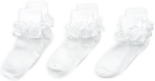 3 Pack Big Girls Frilly Lace Socks Ruffle Trim Cotton School Dress Anklet