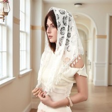 Floral Lace Triangle Scarf Lightweight Shawl for Wedding or Church Occasion