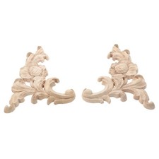 2 Pcs Applique En Bois Non Peint Stickers Meubles Decalcomanie Pour Appliques