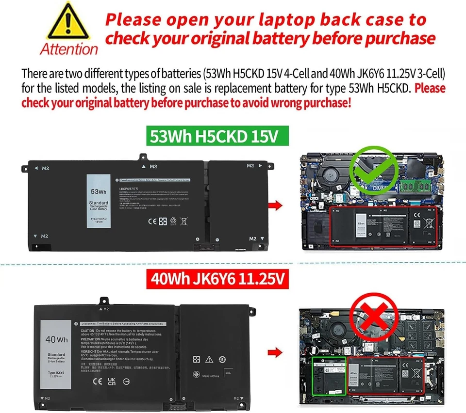 Batería 53Wh H5CKD 15V para laptops Dell Inspiron, Latitude, Vostro Foto 3 de 4