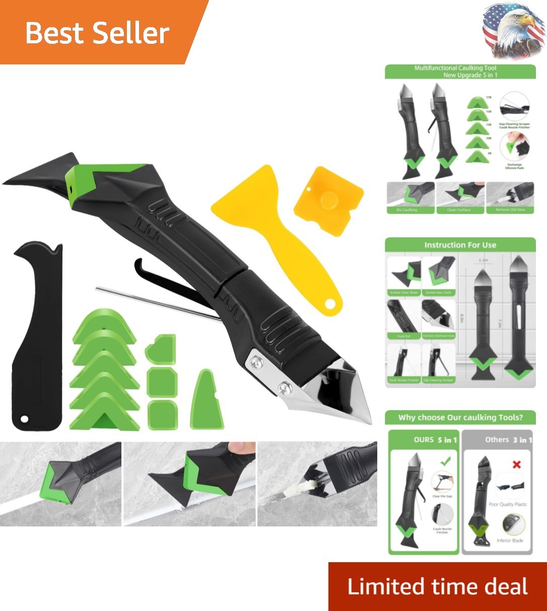 5-in-1 Caulking Tool Kit with Silicone Sealant and Scraper for Versatile Projects