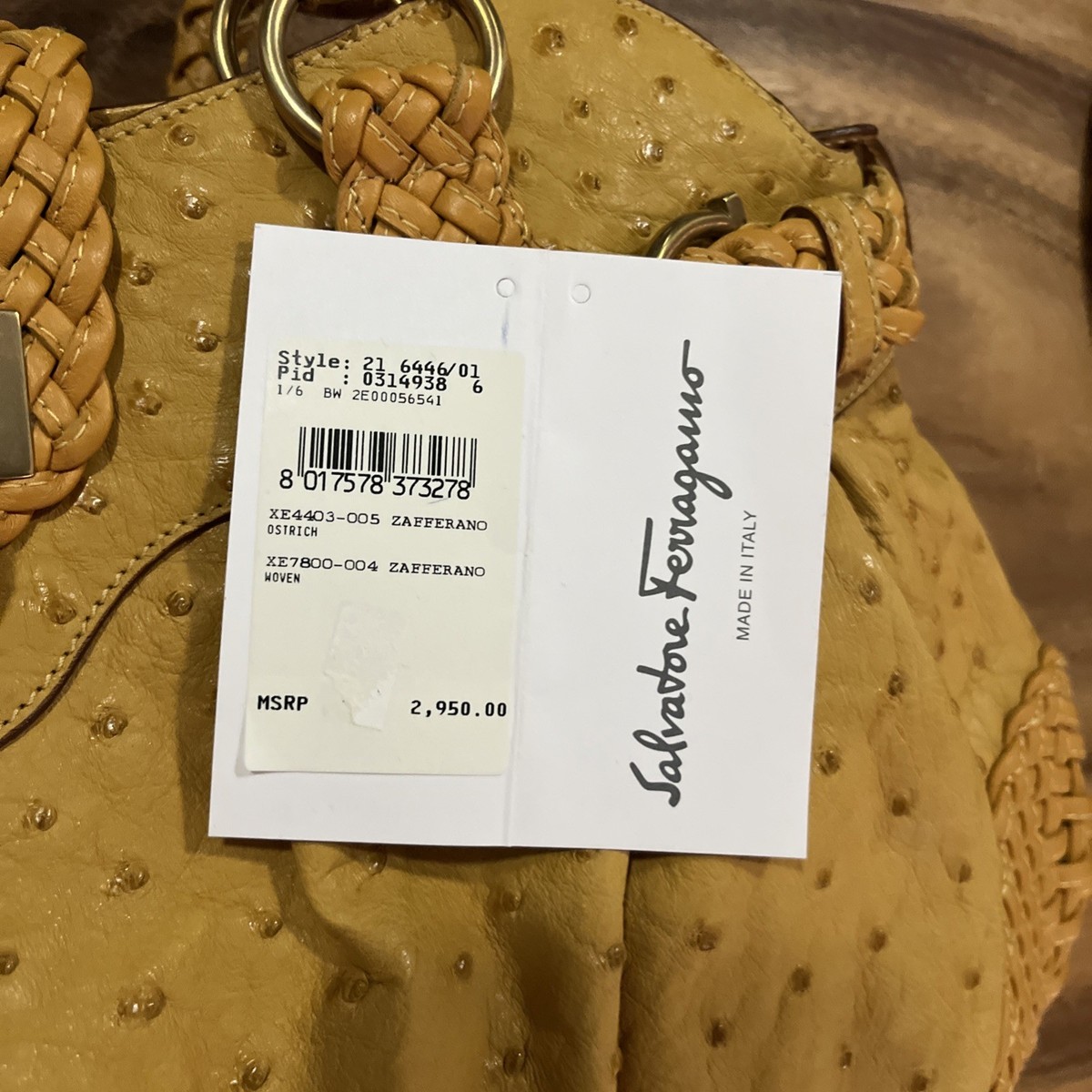Salvatore Ferragamo Zafferano Ostrich Leather Satchel Bag New w