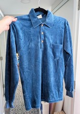 Vintage Campus - Blue Velour Long Seeeve Button Up Shirt - Men Sm
