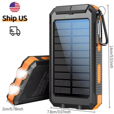 10000mAh Solar Power Bank USB C Fast Charger Waterproof Portable Battery Pack LE