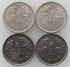 Finland 4x 1 Markka 1930-1952 Copper-nickel & Iron Coins. aUNC-UNC