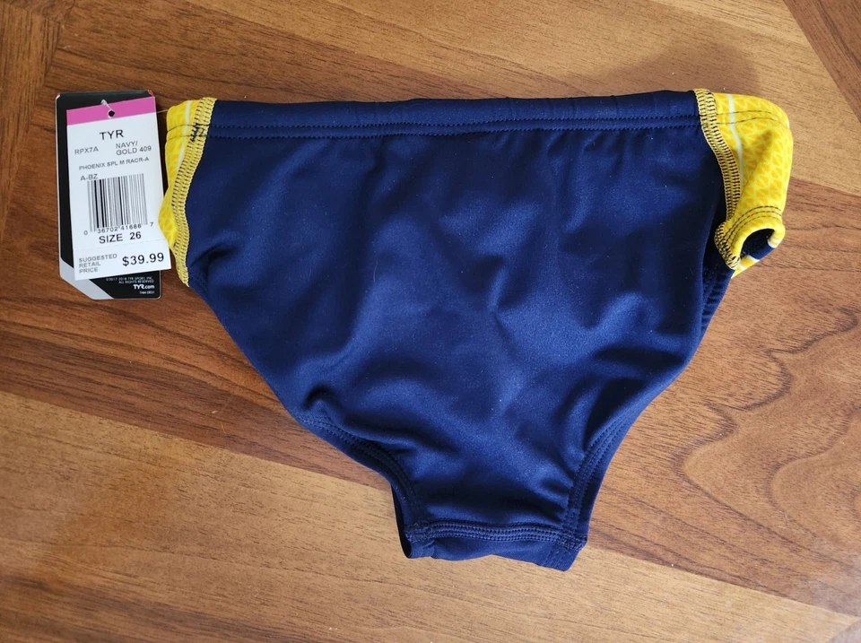 Tyr Swim Brief Size 26 Navy/Gold Phoenix Splice Racer Swimsuit NWT - Image 2 of 4