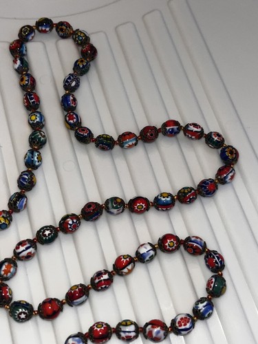 EUC Italian Millefiori Glass Beads Necklace Hand Knotted Single Strand Vntg 48" - Picture 7 of 13