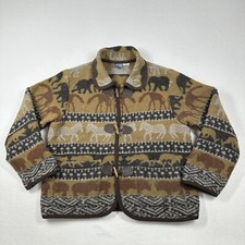 Vtg Ivy Wool Blend Blanket Knit Coat Animal Print Women’s Small
